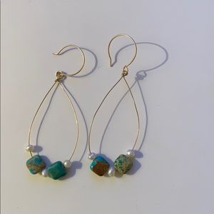 Turquoise and pearl hoops